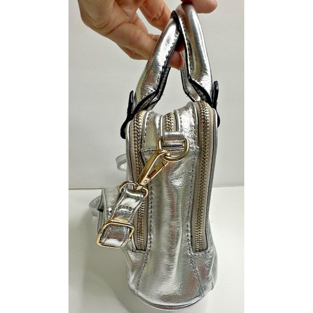 Free People Silver Leather Crossbody Purse Multi pocket Mini Top Handles - Picture 7 of 14
